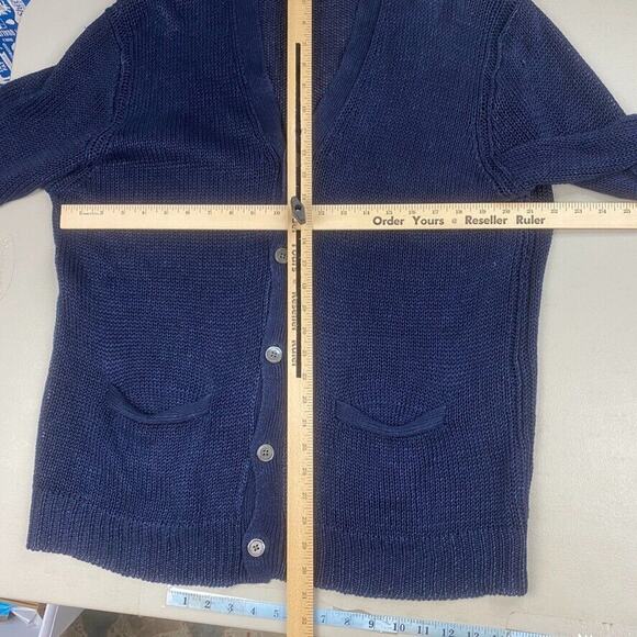 Polo Ralph Lauren Linen Cardigan Sweater Mens Large Blue Elbow Patches Academia - Picture 9 of 13
